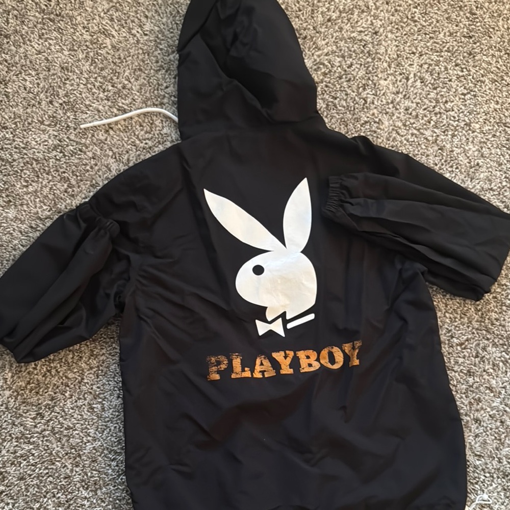 PLAYBOY Black Hooded Jacket with White and Gold Logo